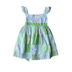 B.T. Kids Vintage Toddler Girl 2T Cute Floral Embroidered Green White Pink Dress